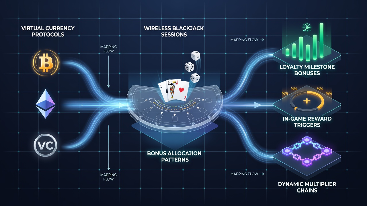 Flowchart of bonus allocation steps synchronized with virtual currency transaction confirmations during mobile blackjack play
